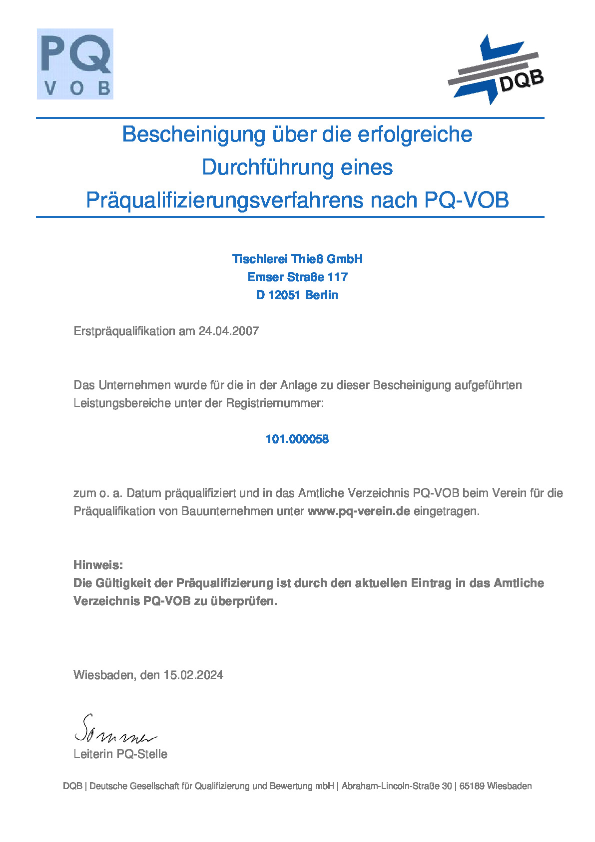 Vorschaubild von Dokument: Präqualifizierung