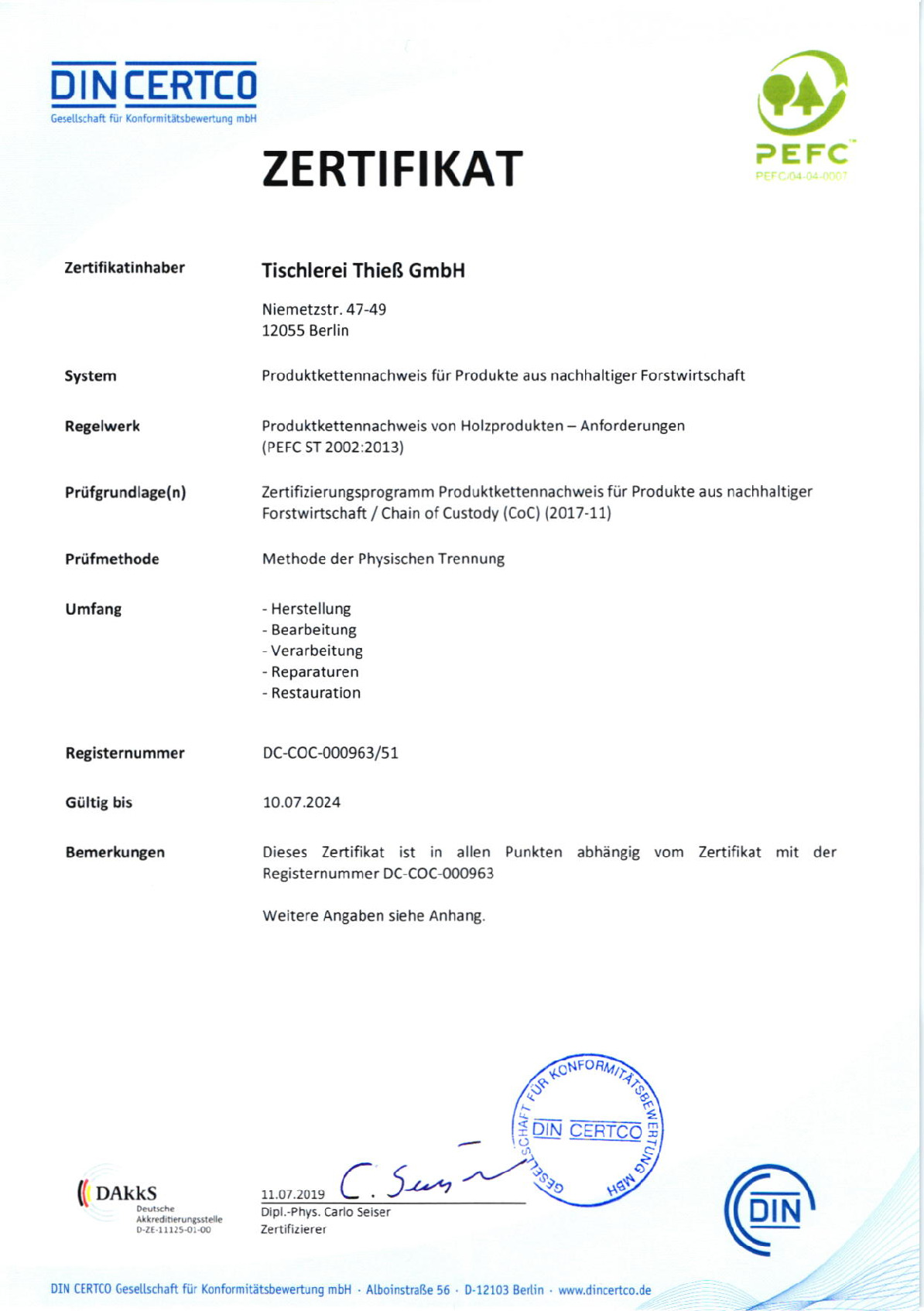Vorschaubild von Dokument: PEFC - Zertifikat